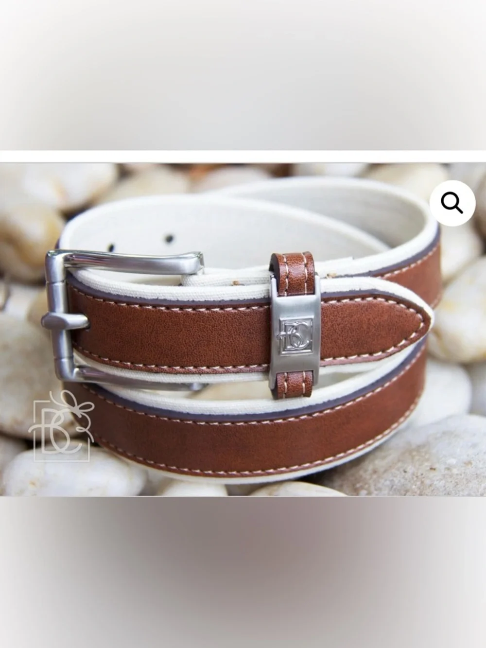 Kids Brown Leather Belt with Off White Trim Size L 26